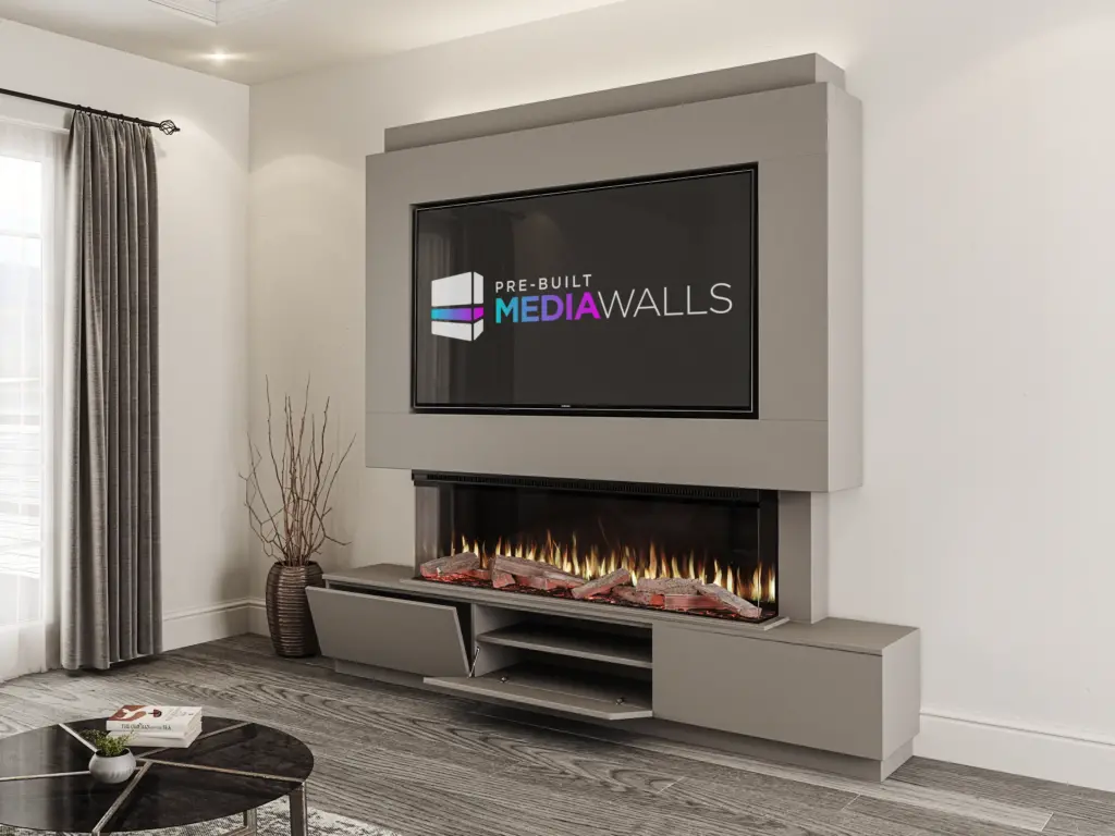 Solare Pre-Built Media Wall In Arctic Grey